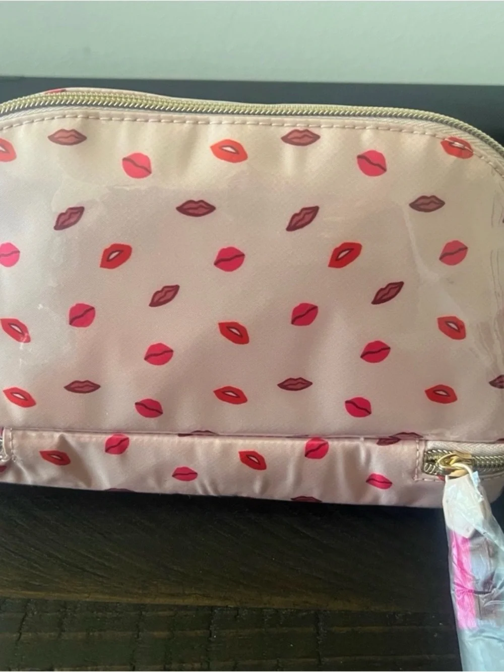 Stella & Dot Pink Lip-Print Cosmetic Case
